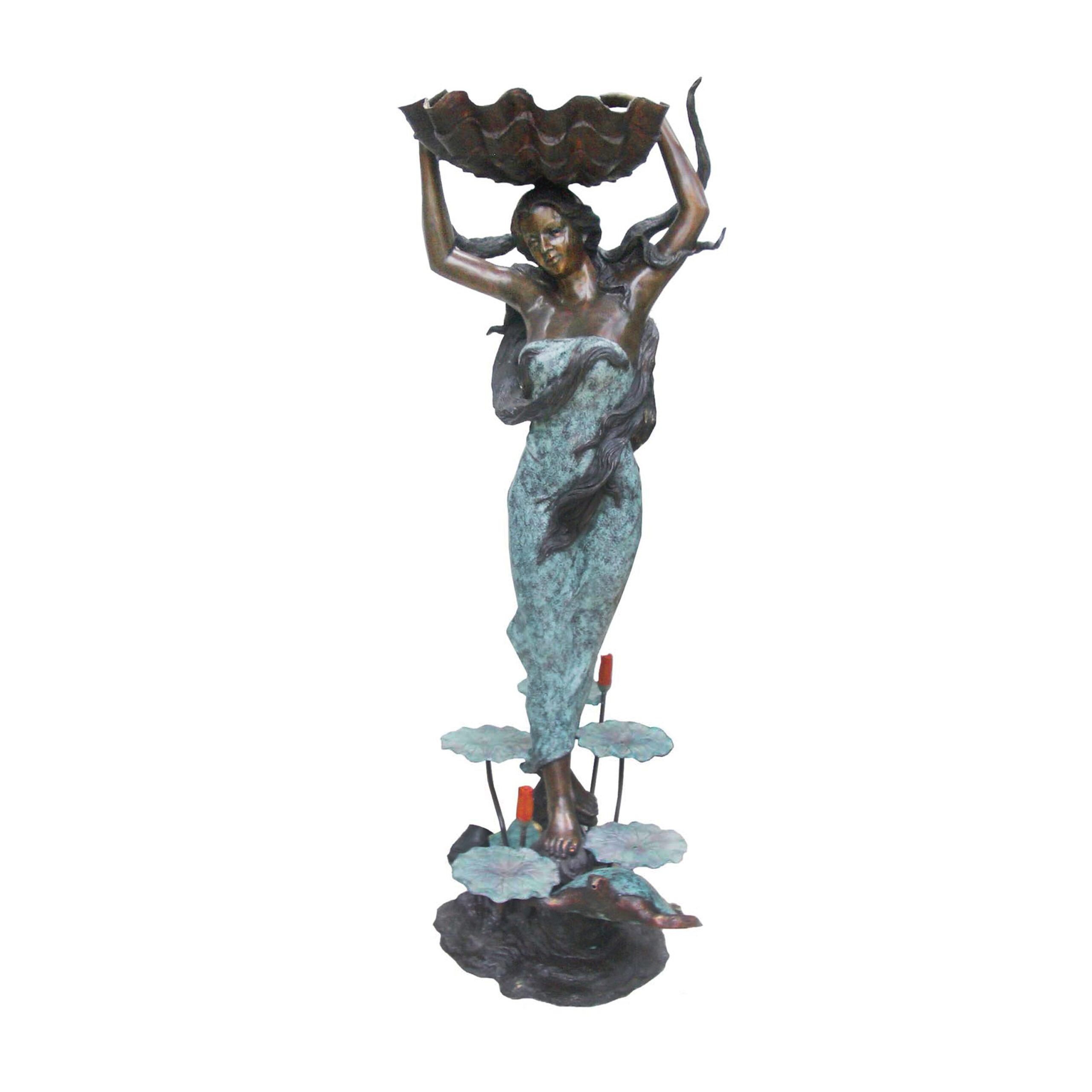 SRB706328 Bronze Rapunzel Lady holding Bowl Fountain Sculpture by Metropolitan Galleries Inc
