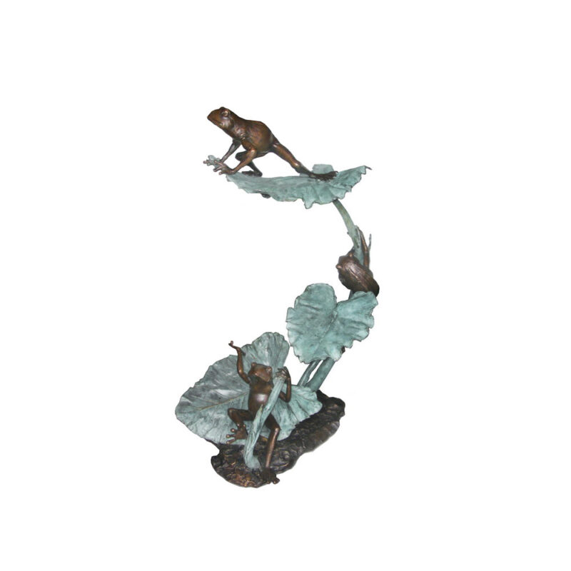 SRB706454 Bronze Three Frogs on Leaf Fountain Sculpture by Metropolitan Galleries Inc