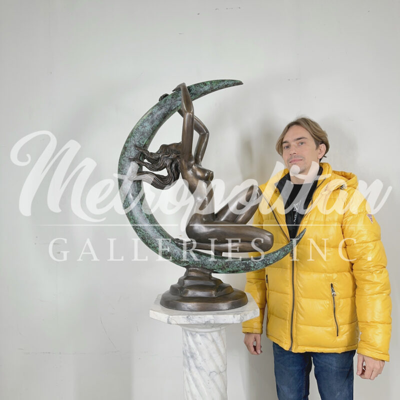 SRB707197 Bronze Nude Lady on Crescent Moon Table-top Sculpture by Metropolitan Galleries Inc SCALE WM
