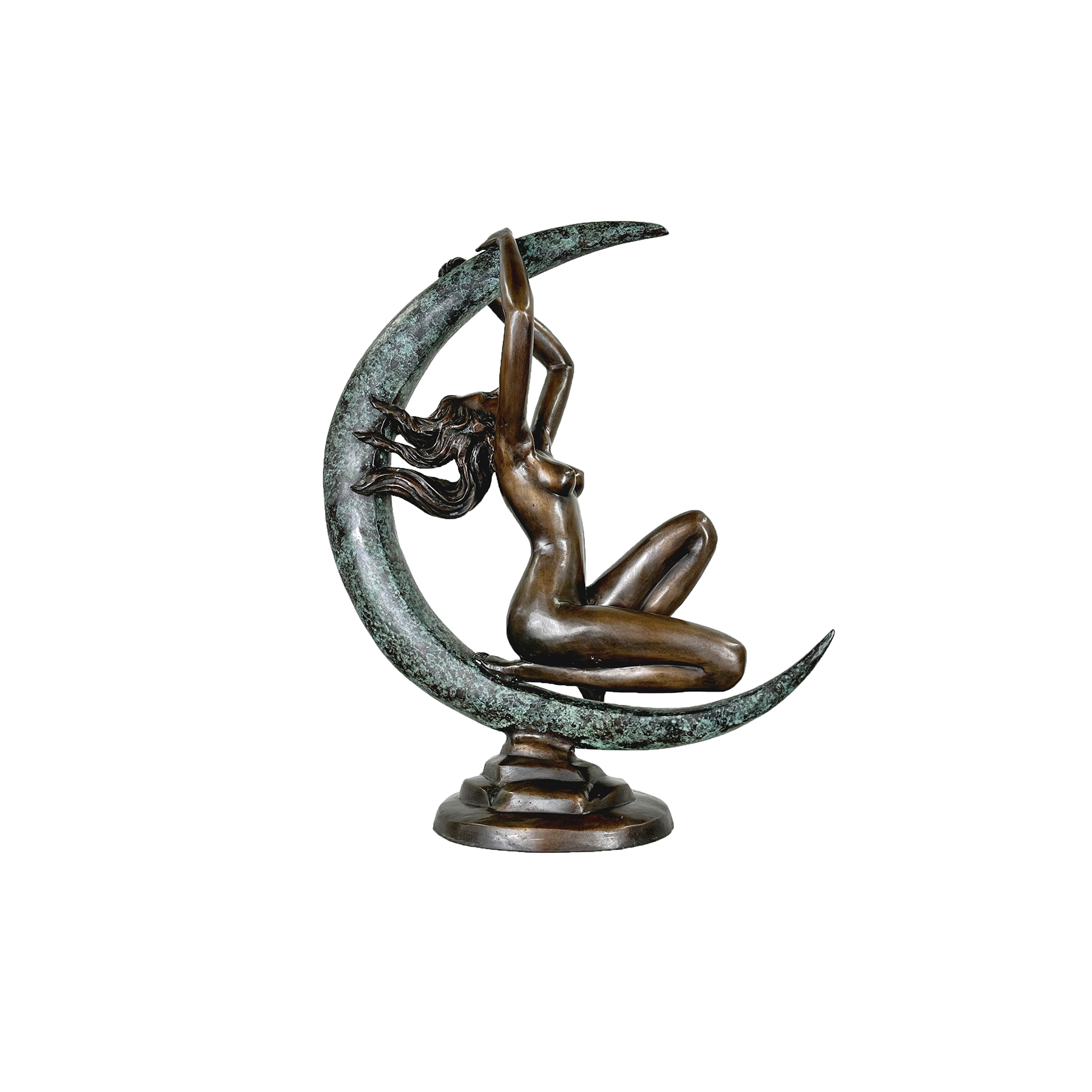Bronze Nude Lady on Moon Table-Top Sculpture