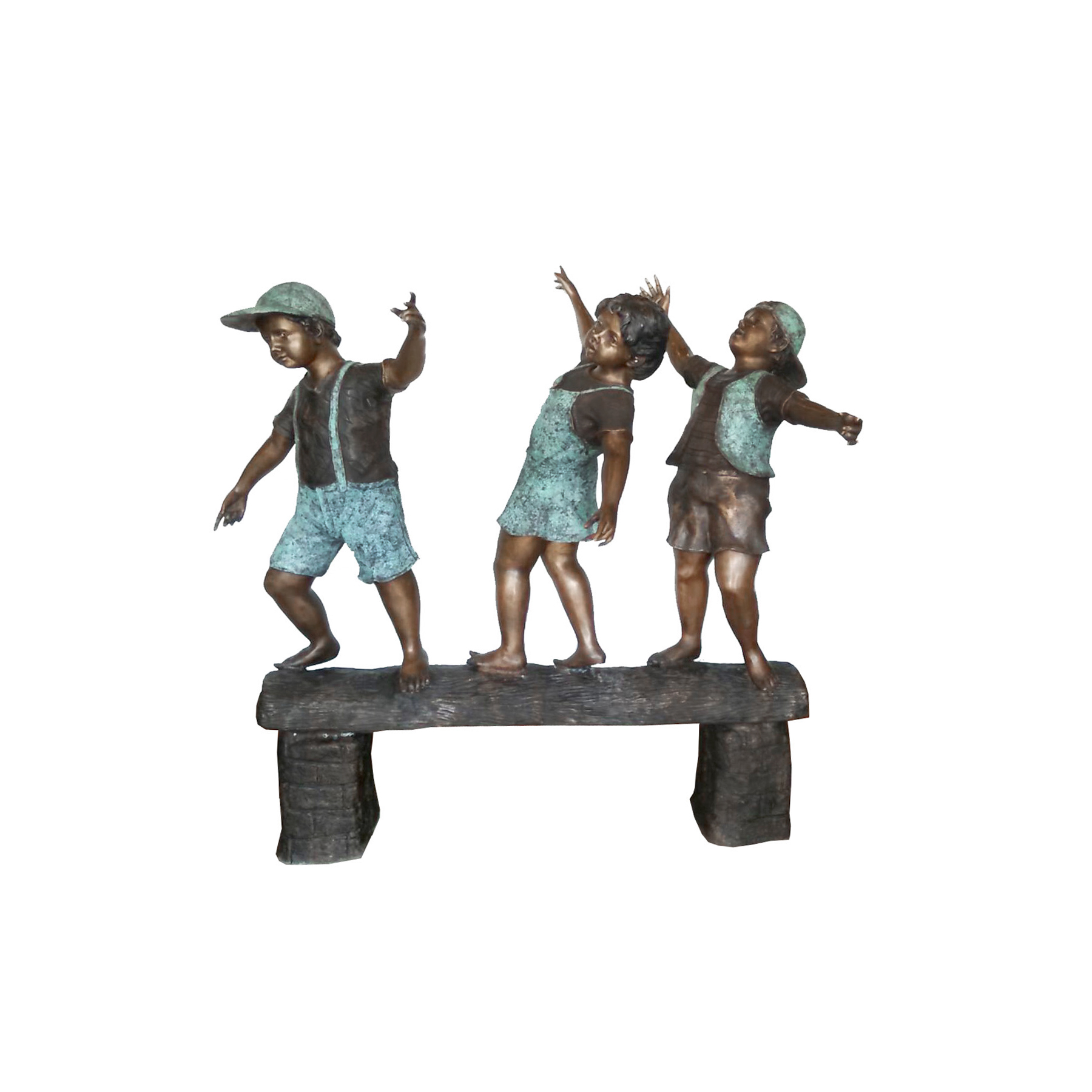 Bronze Three Children on Log Sculpture