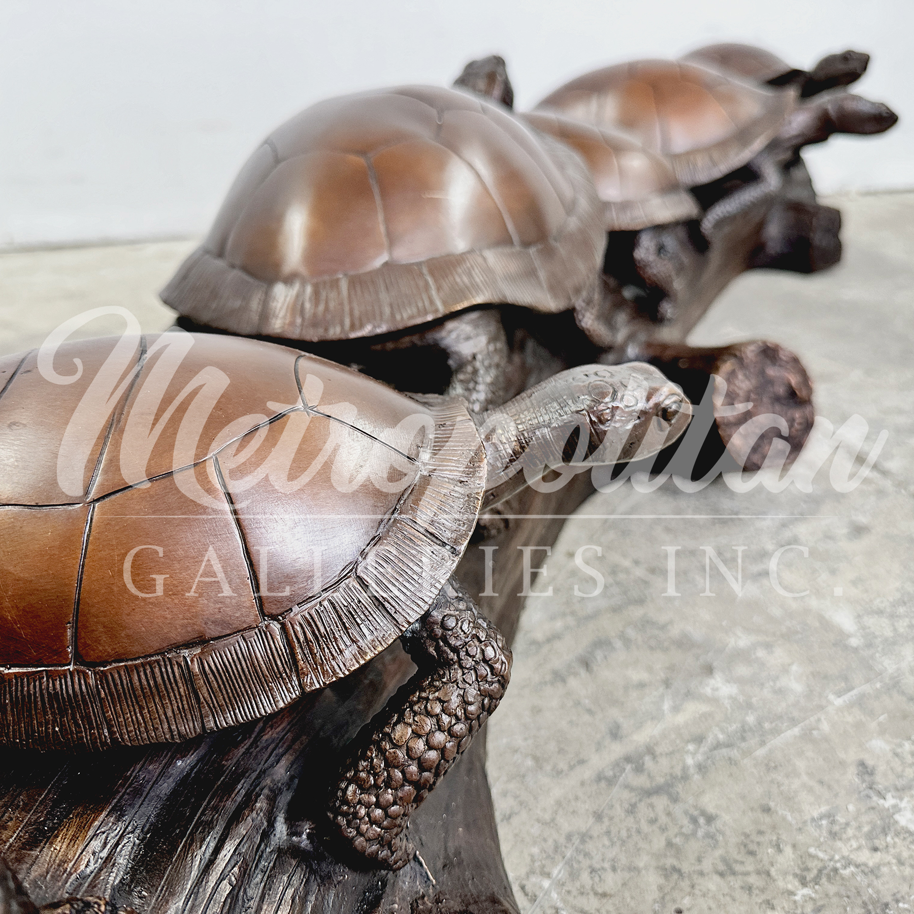 SRB40009 Bronze Six Turtles on Log Sculpture exclusively designed and produced by Metropolitan Galleries DETAIL WM