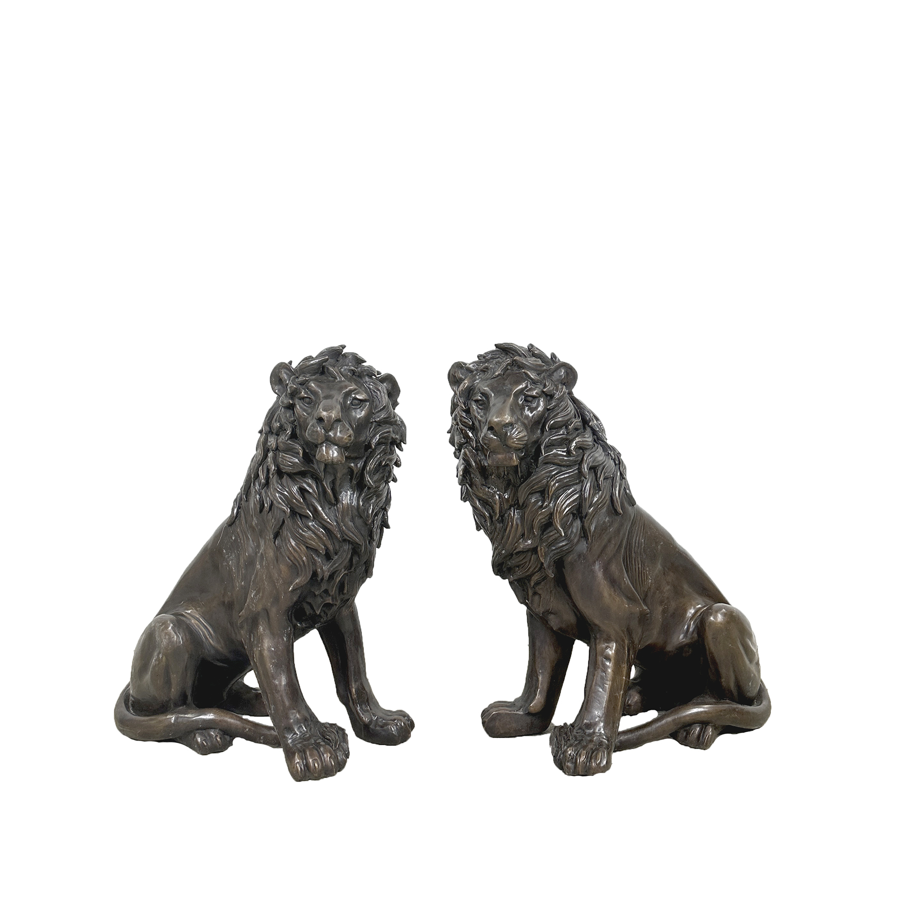 SRB707427 Bronze Small Sitting Lion Sculpture Pair by Metropolitan Galleries Inc