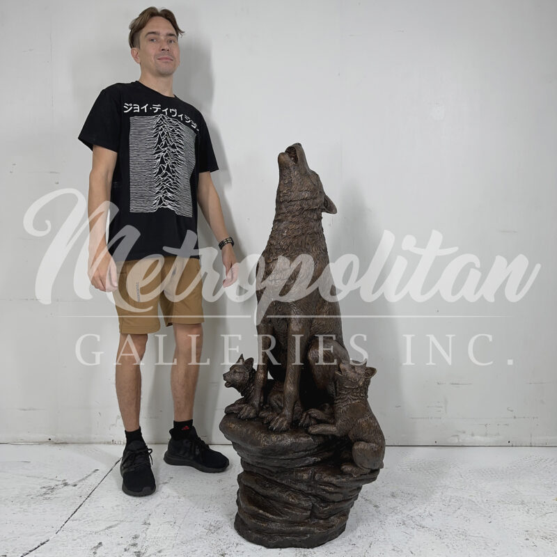 SRB49111 Bronze Wolf Family on Rock Sculpture by Metropolitan Galleries Inc SCALE WM