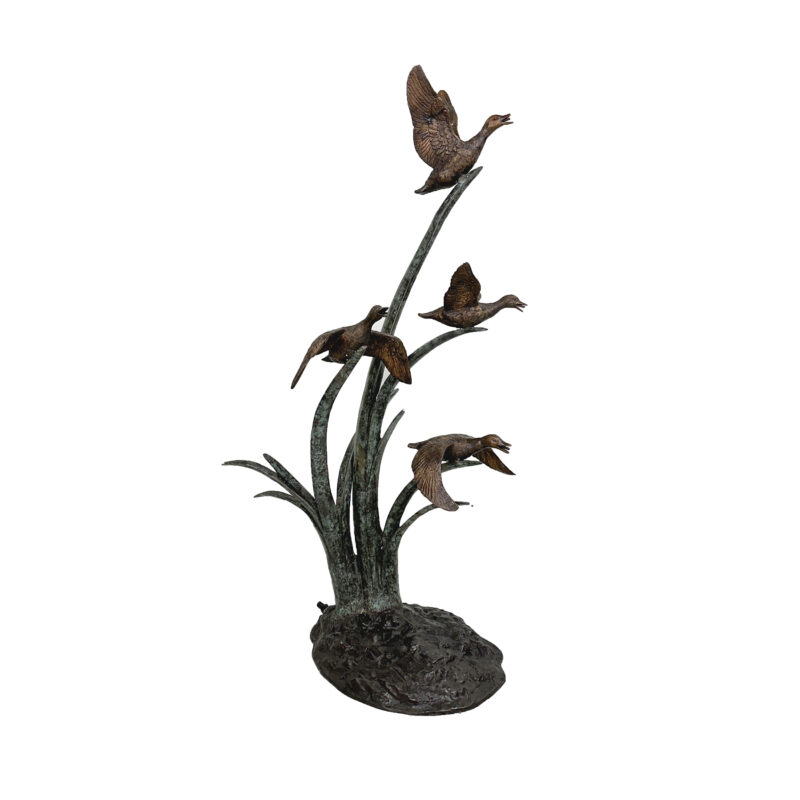 SRB707236 Bronze Four Ducks in Grass Fountain Sculpture by Metropolitan Galleries Inc