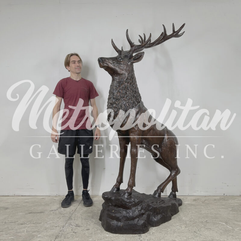 SRB097216 Bronze Medium Elk on Rock Sculpture by Metropolitan Galleries Inc SCALE WM