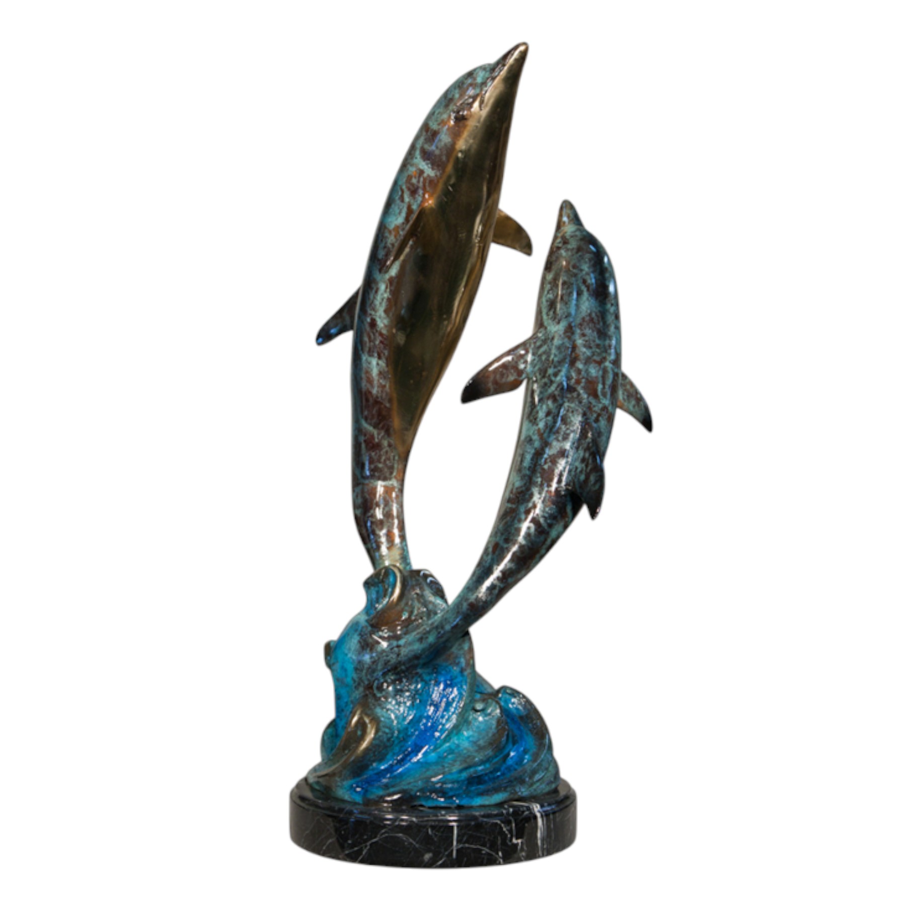 SRB056610-C Bronze Two Dolphins on Marble Base Sculpture by Metropolitan Galleries Inc.