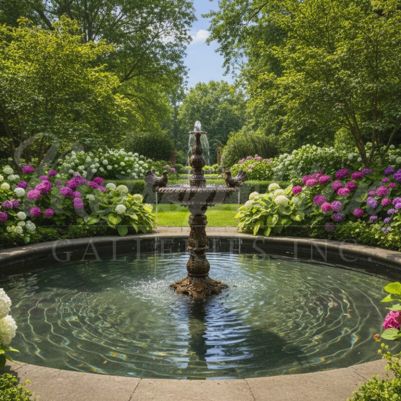 SRB708064 Bronze Classical Bird Bowl Fountain by Metropolitan Galleries Inc Vignette AI WM