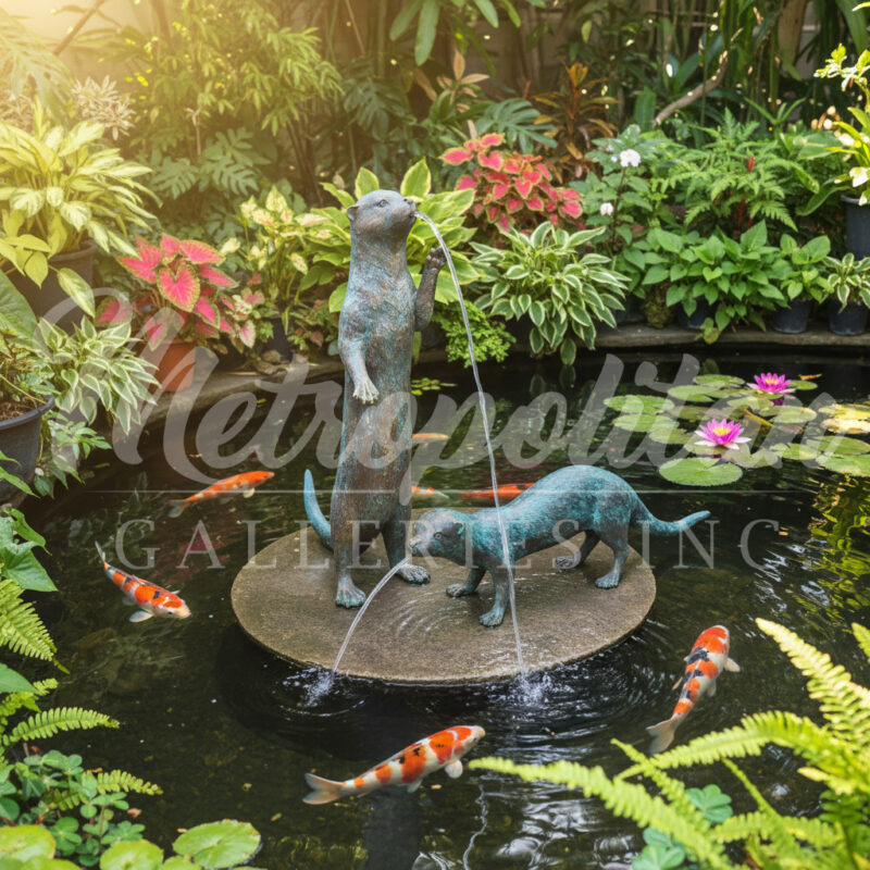 SRB40021-22 Bronze Otter Fountain Sculpture Set by Metropolitan Galleries Inc. Vignette AI WM
