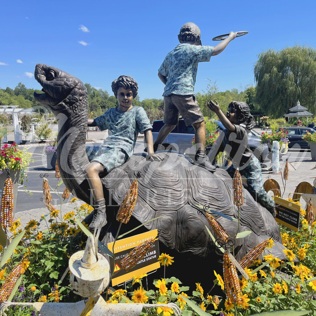 SRB25161 Bronze Children & Dog on Turtle Fountain Sculpture by Metropolitan Galleries Inc Vignette FAGV