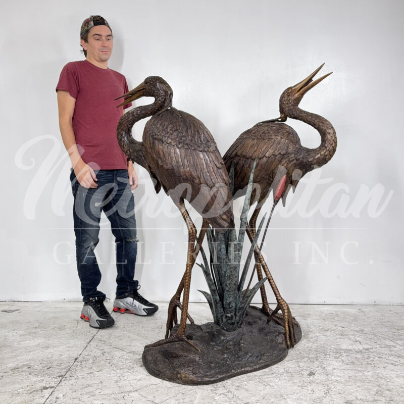 SRB706426 Bronze Two Herons in Reeds Fountain Sculpture by Metropolitan Galleries Inc SCALE WM