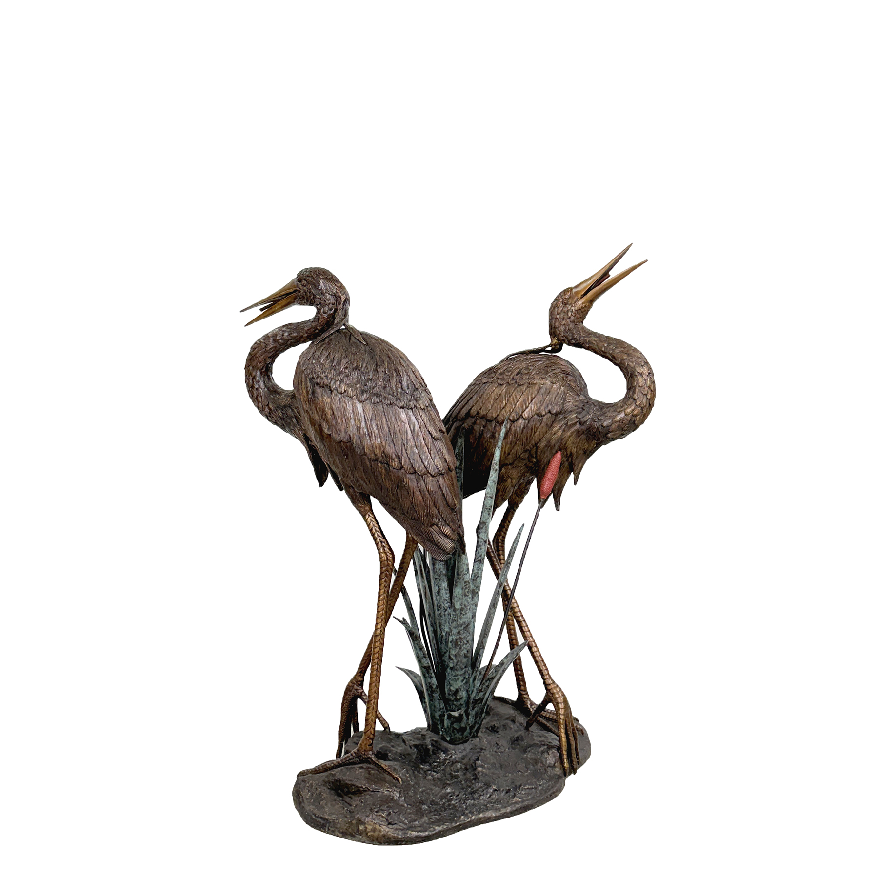 Bronze Two Herons in Reeds Fountain Sculpture