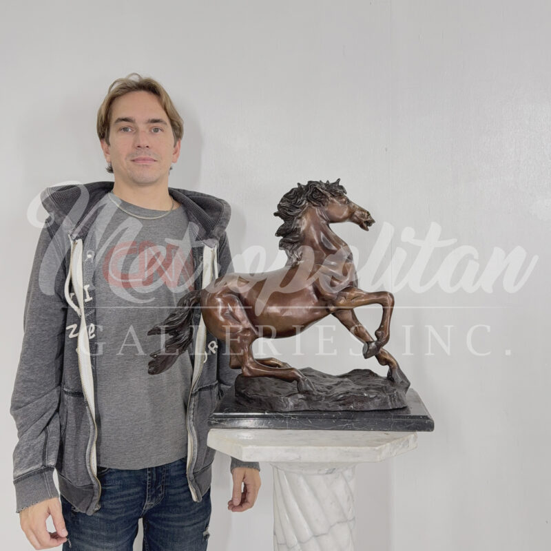 SRB097118 Bronze Trotting Horse Table-top Sculpture on Marble Base by Metropolitan Galleries Inc SCALE WM