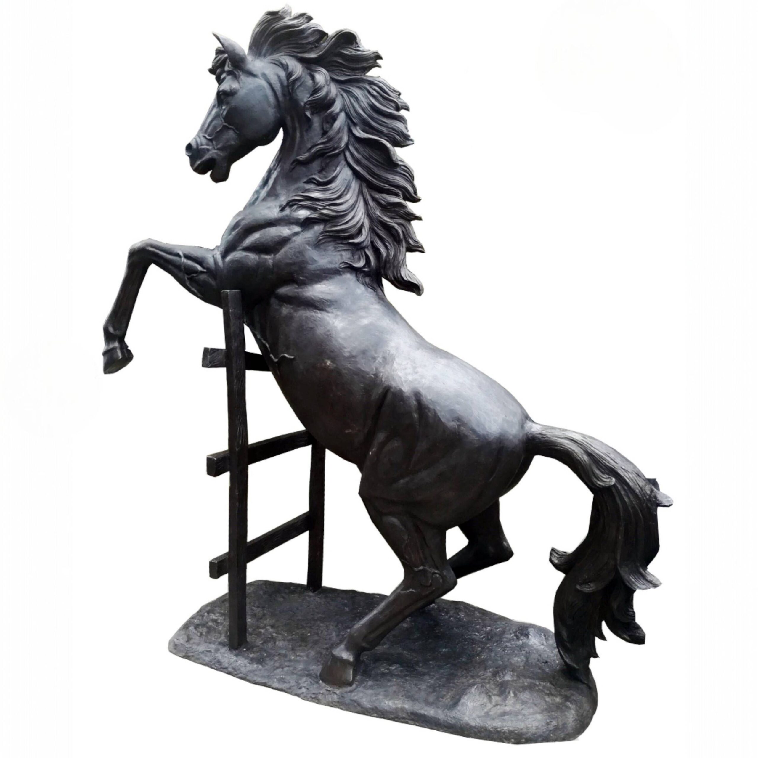 SRB704842-BR Bronze Big Horse Jumping Fence Sculpture by Metropolitan Galleries Inc