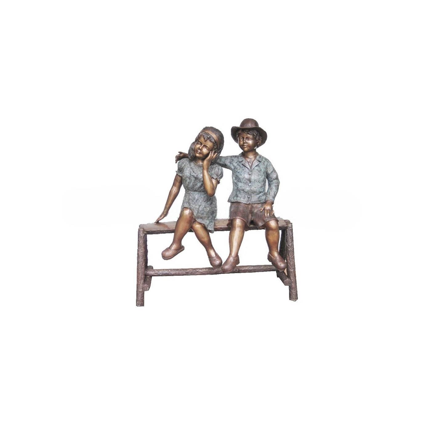 Bronze Boy & Girl on Bench Sculpture