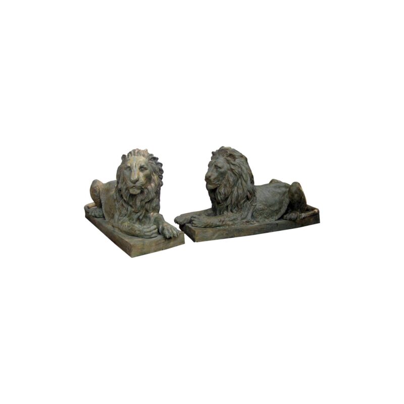 SRB705256 Bronze Lying Lions on Base Sculpture Set by Metropolitan Galleries Inc.