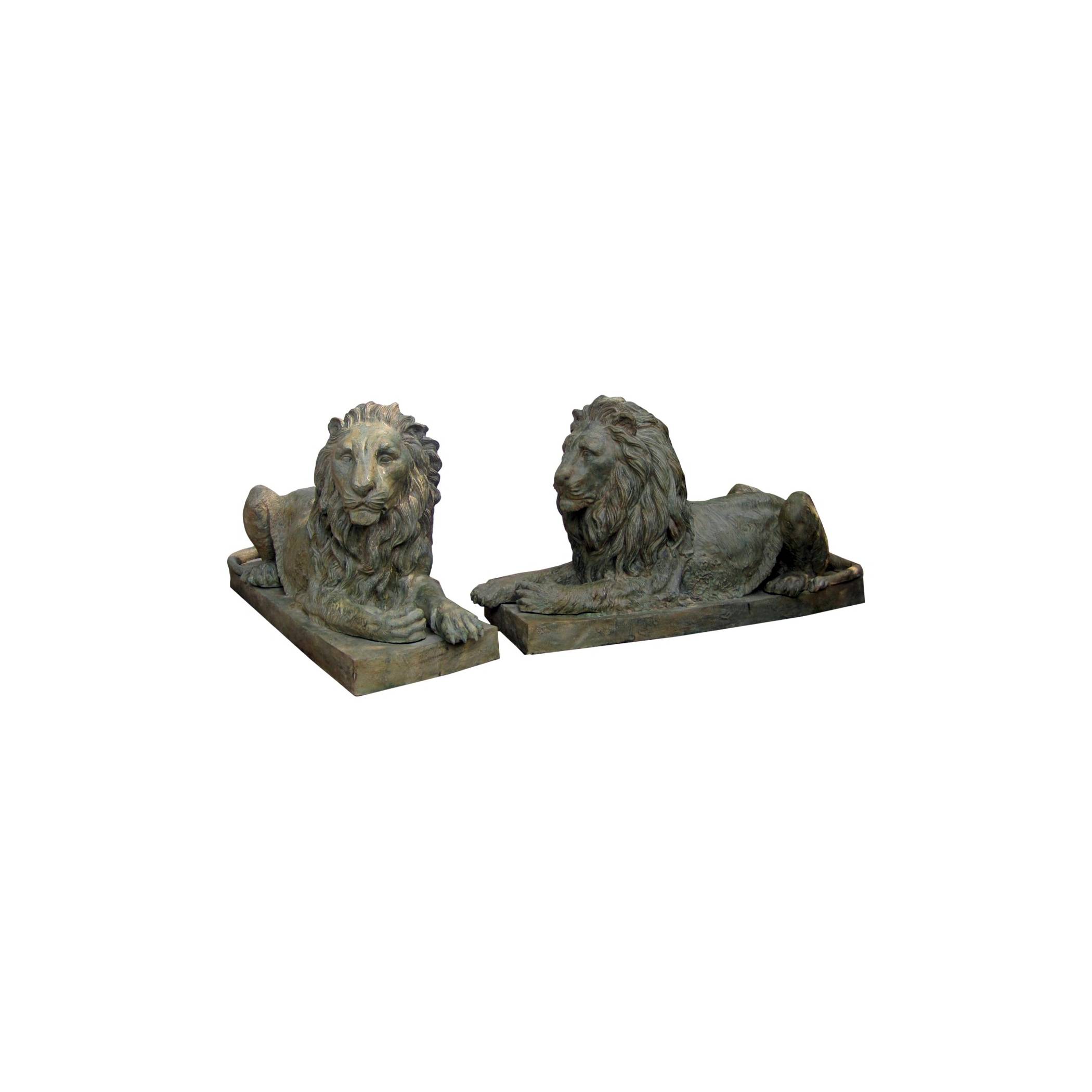 SRB705256 Bronze Lying Lions on Base Sculpture Set by Metropolitan Galleries Inc.