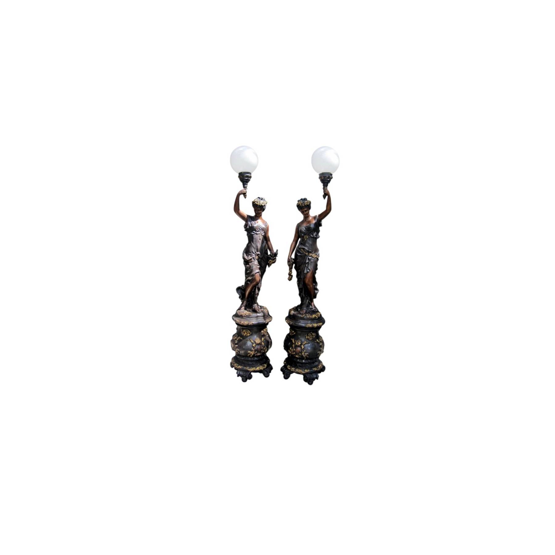 SRB706661 Bronze Standing Ladies w_Lamps Sculpture Set by Metropolitan Galleries Inc.