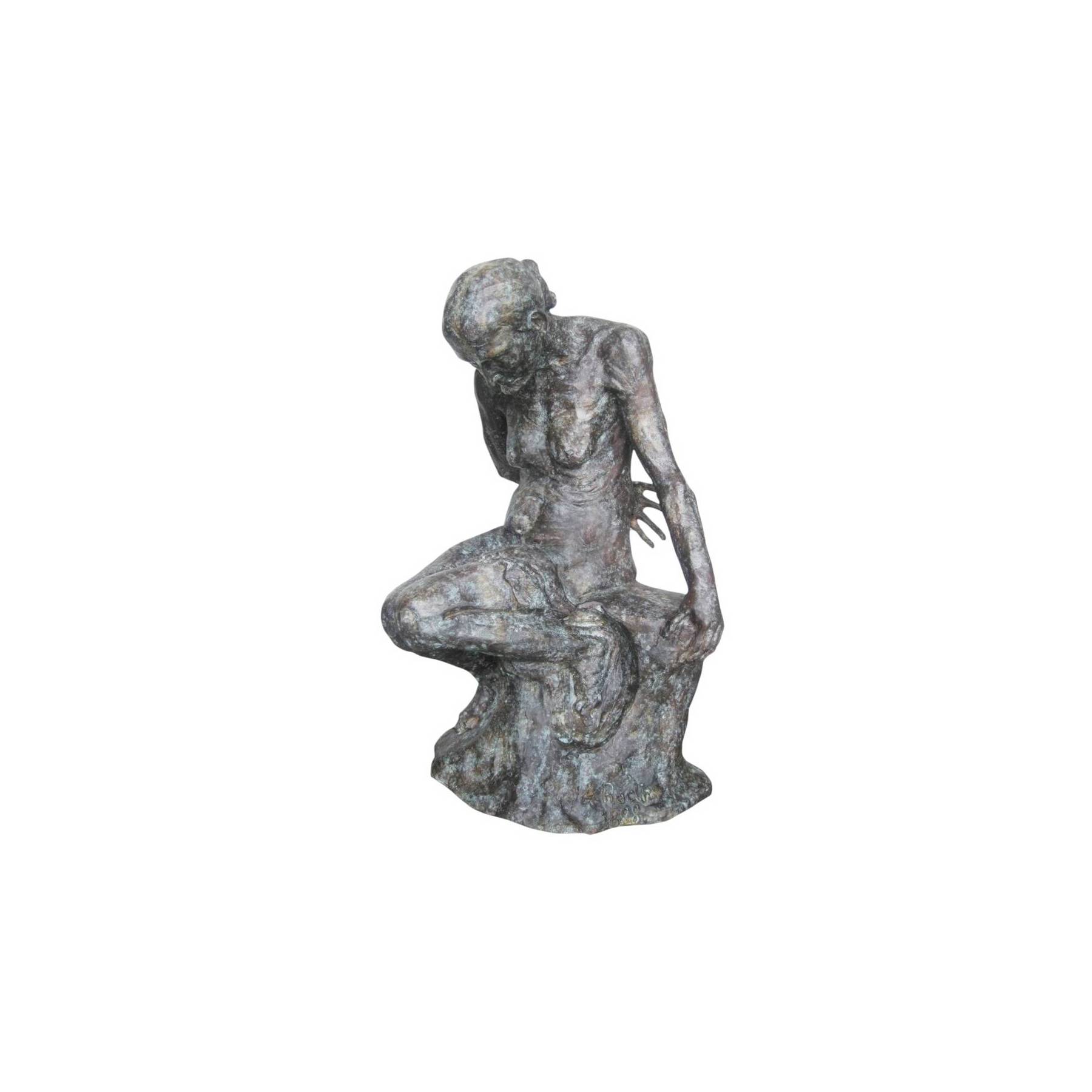 SRB706800 Bronze Sitting Lady on Base Sculpture by Metropolitan Galleries Inc.