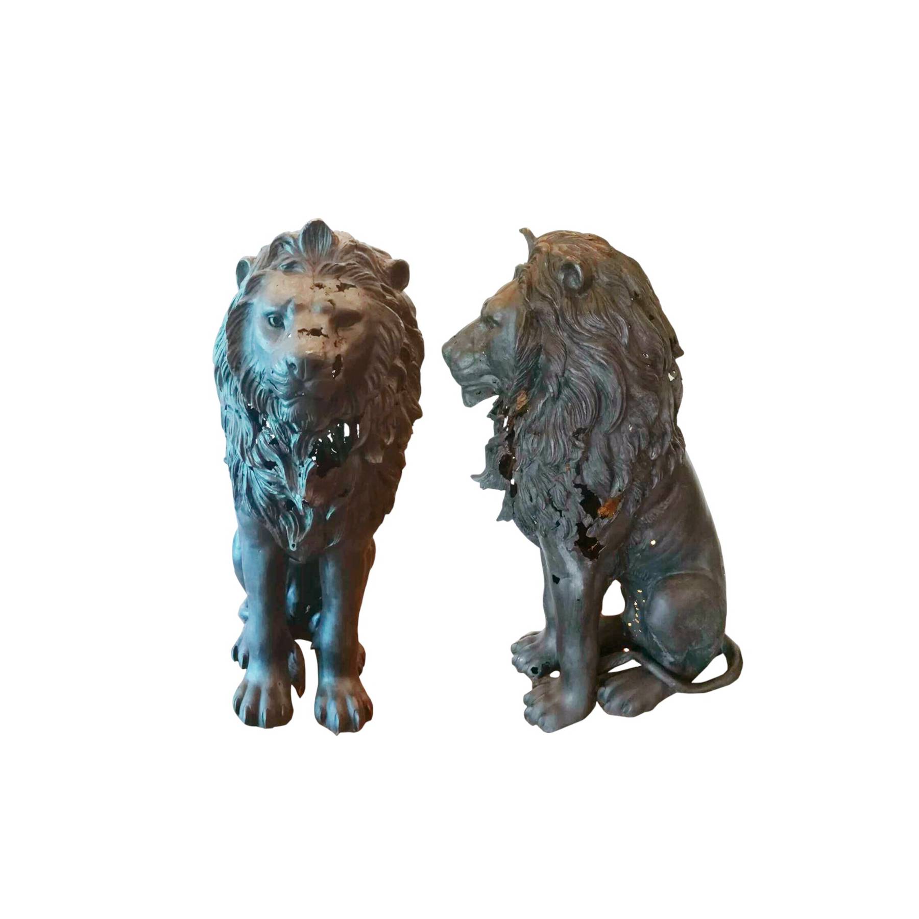 SRB707443 Bronze Sitting Lions Lamp Sculpture Set by Metropolitan Galleries Inc.