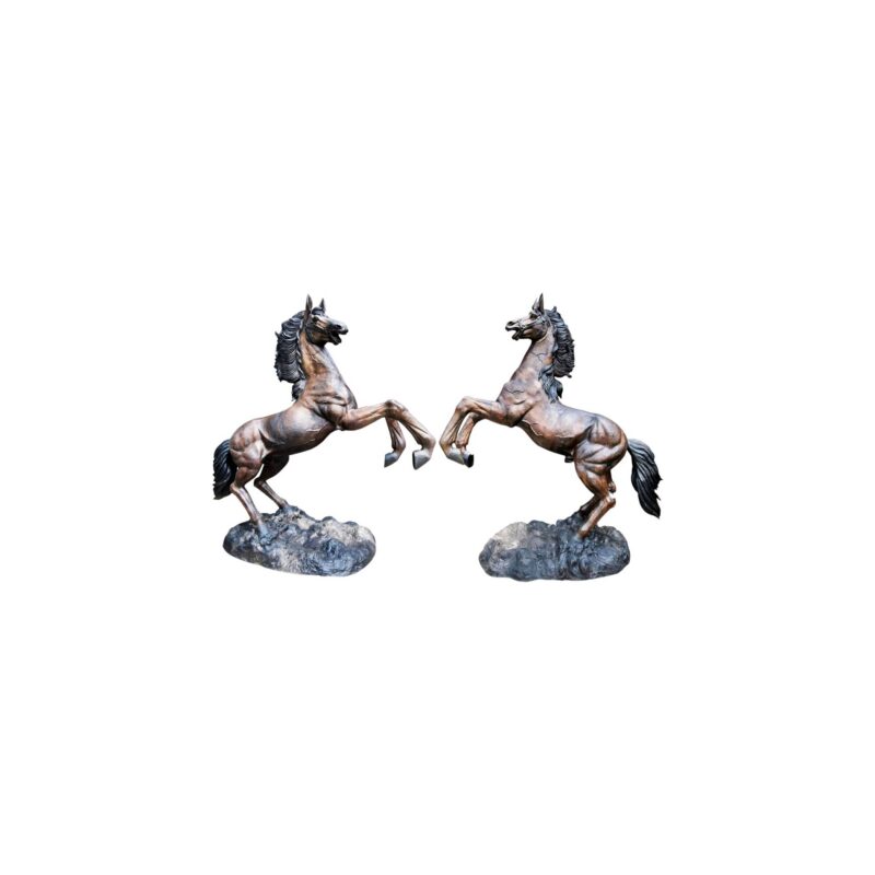 SRB707671 Bronze Rearing Horse Sculpture Set by Metropolitan Galleries Inc.