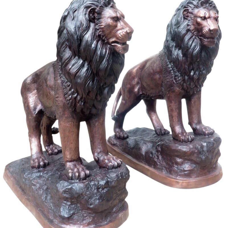 SRB707954 Bronze Lions Standing on Rock Sculpture Set by Metropolitan Galleries Inc.