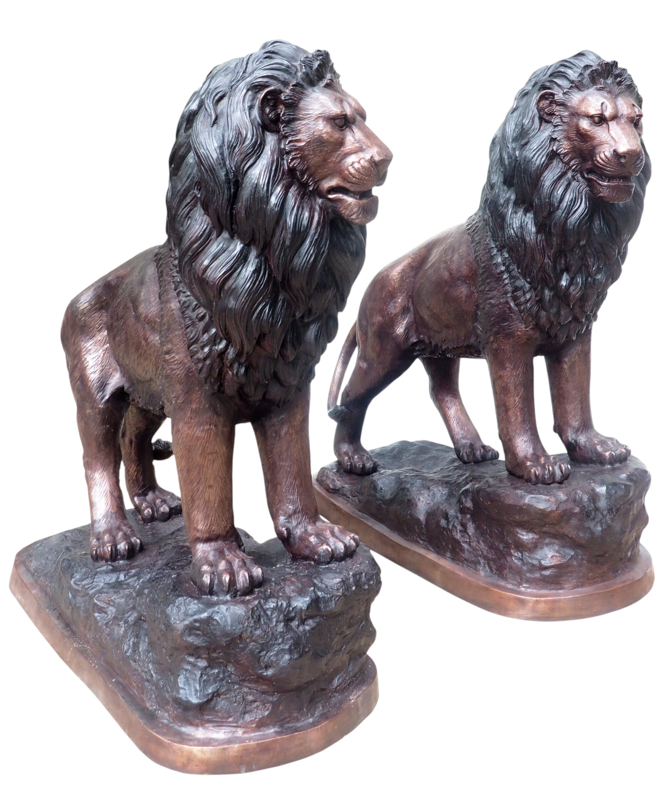 SRB707954 Bronze Lions Standing on Rock Sculpture Set by Metropolitan Galleries Inc.