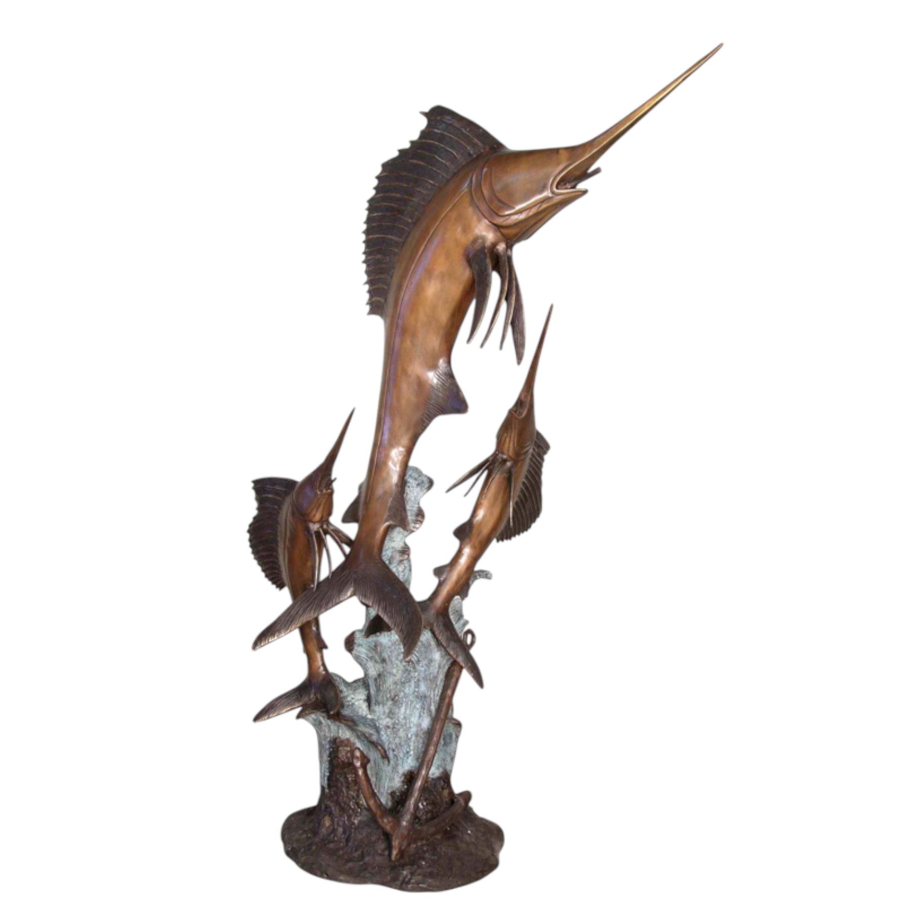 Bronze Three Sailfish with Anchor Fountain Sculpture