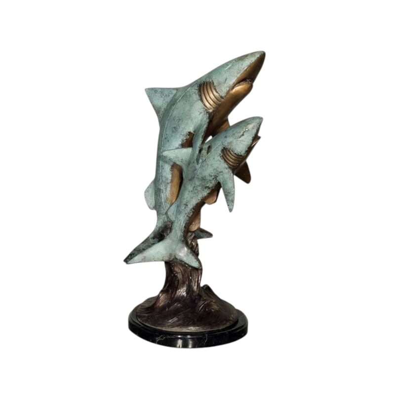 SRB050586 Bronze Two Sharks on Base Tabletop Sculpture by Metropolitan Galleries Inc.