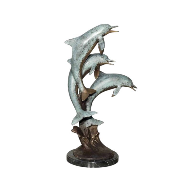 SRB050588 Bronze Three Dolphins on Base Tabletop Sculpture by Metropolitan Galleries Inc.