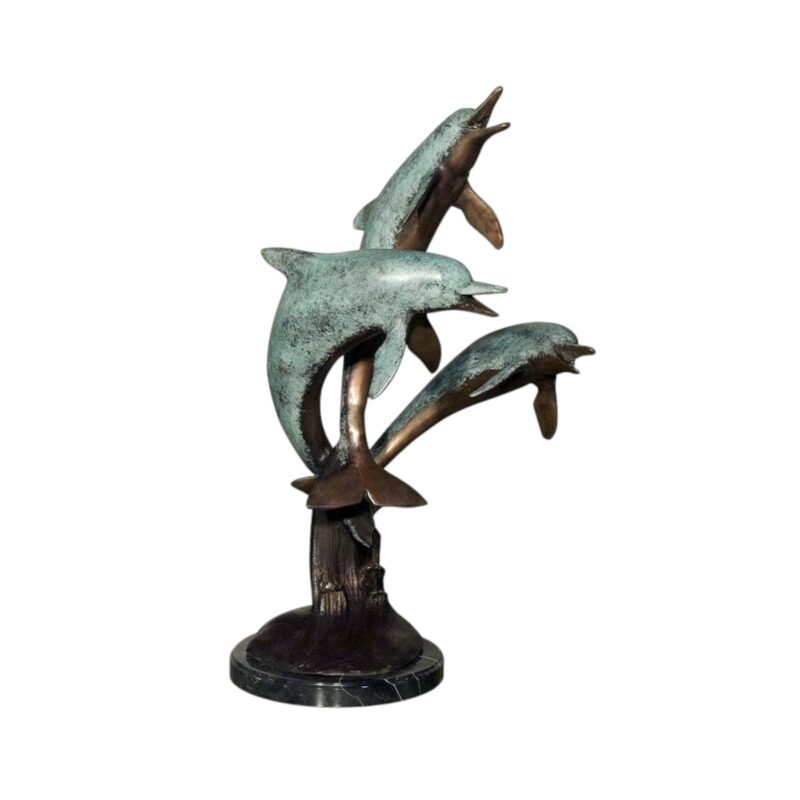SRB050590 Bronze Three Dolphins on Base Tabletop Sculpture by Metropolitan Galleries Inc.