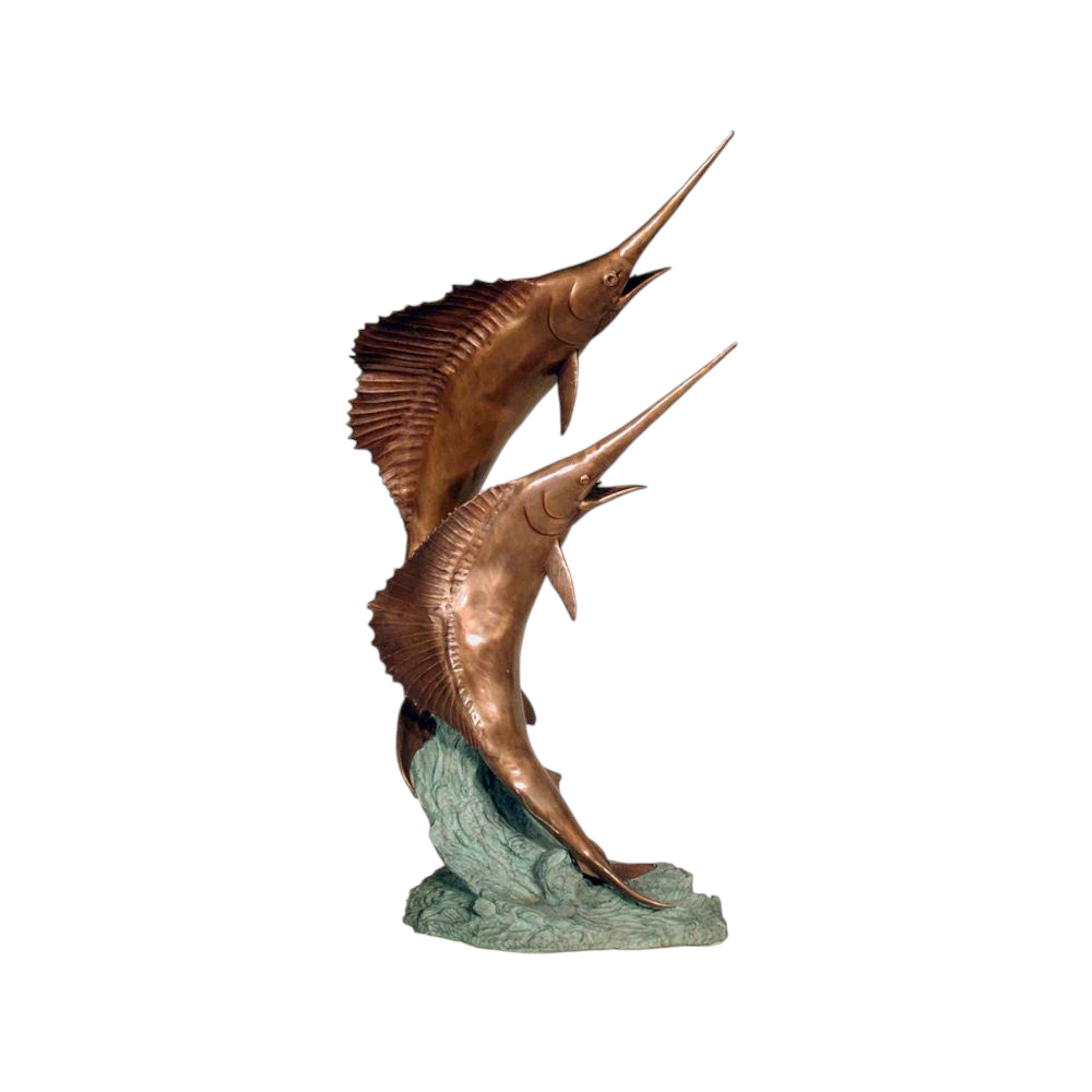 Bronze Two Sailfish on Wave Fountain Sculpture