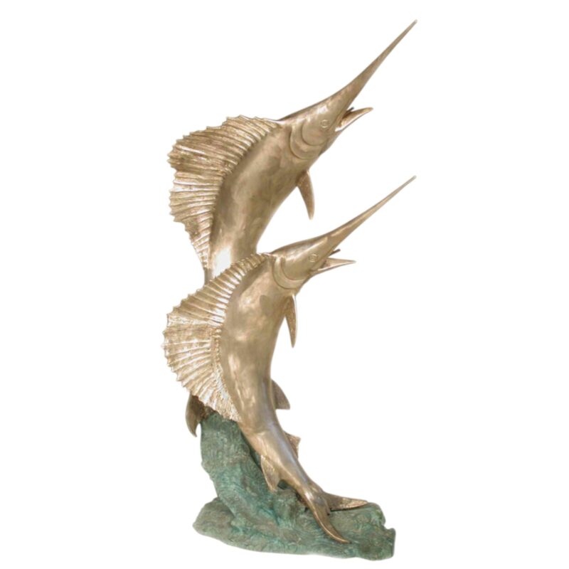 SRB054014-S Bronze Two Silver Sailfish Fountain Sculpture by Metropolitan Galleries Inc.