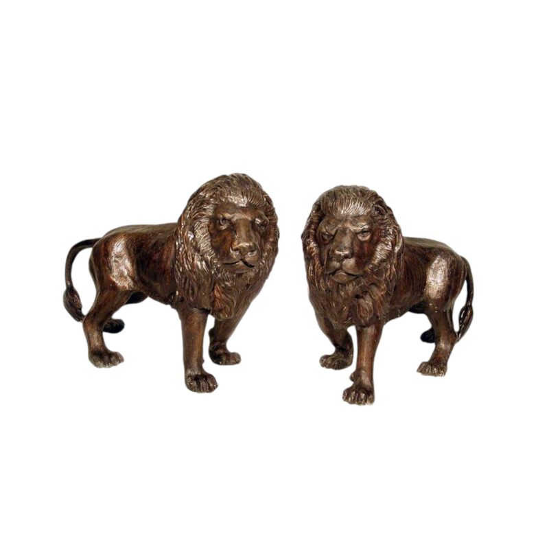 SRB055001 Bronze Pair of Standing Lions Sculpture Set by Metropolitan Galleries Inc.