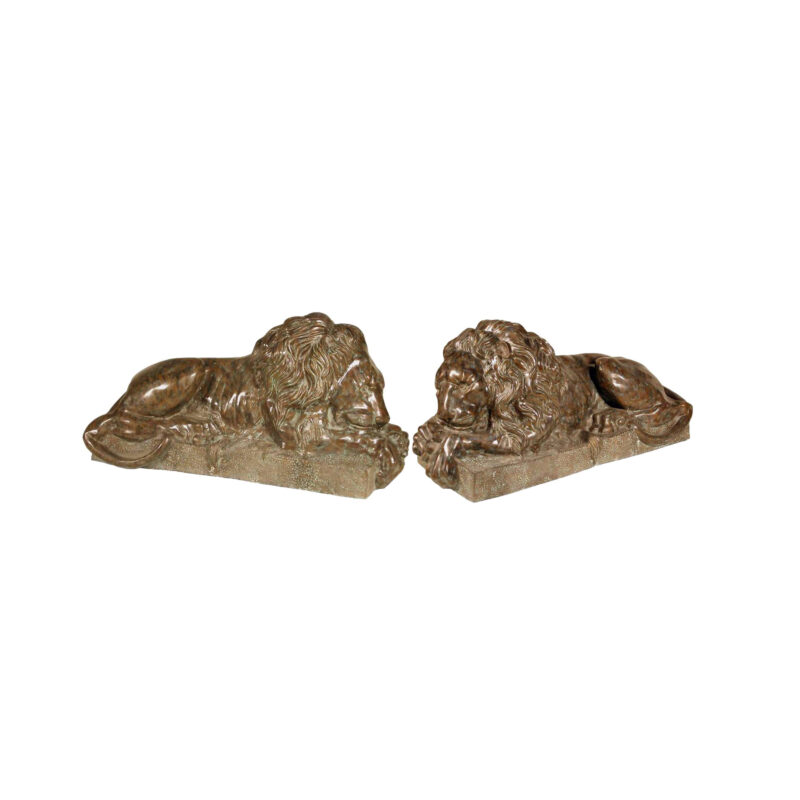 SRB056070 Bronze Sleeping Lions on Base Sculpture Set by Metropolitan Galleries Inc.