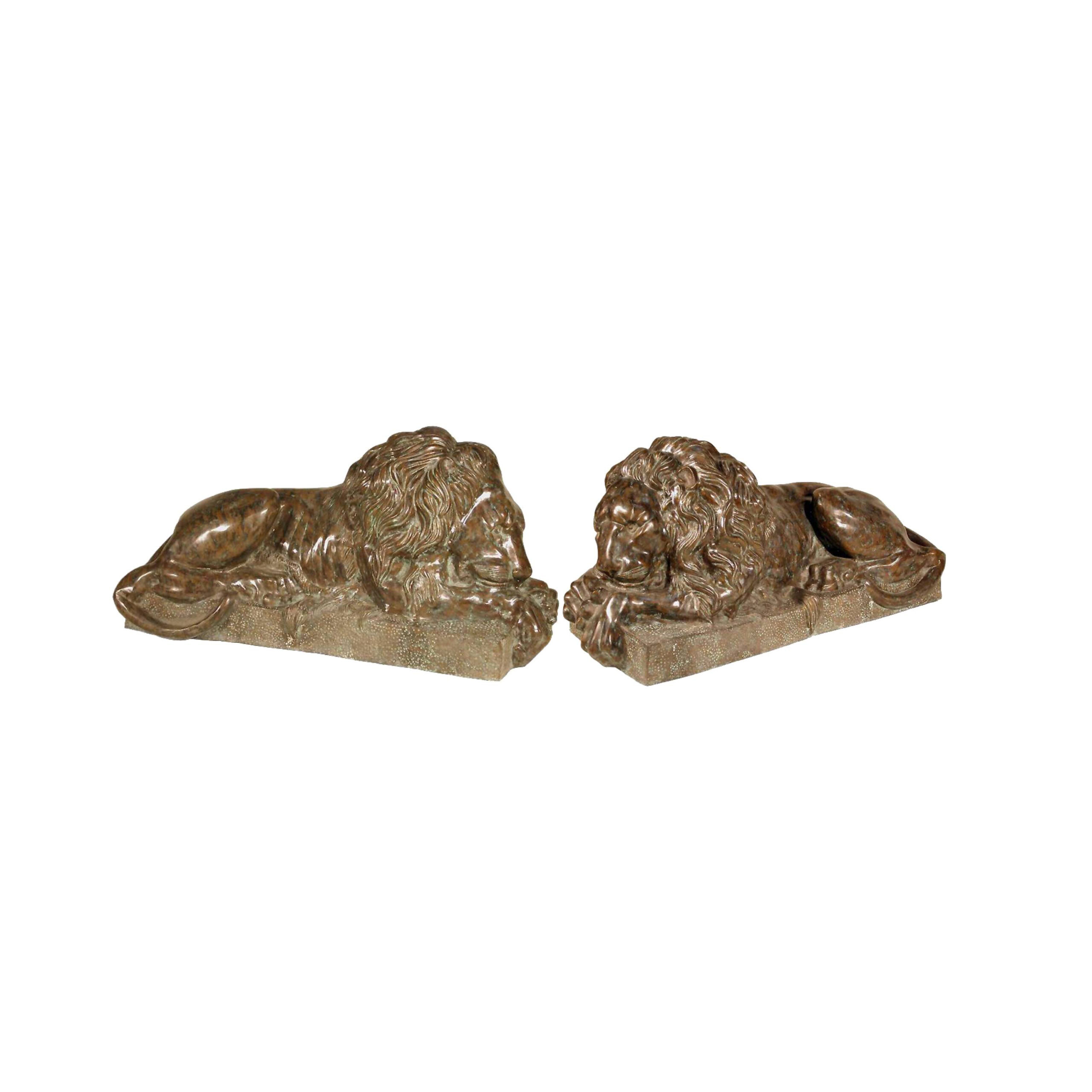 SRB056070 Bronze Sleeping Lions on Base Sculpture Set by Metropolitan Galleries Inc.