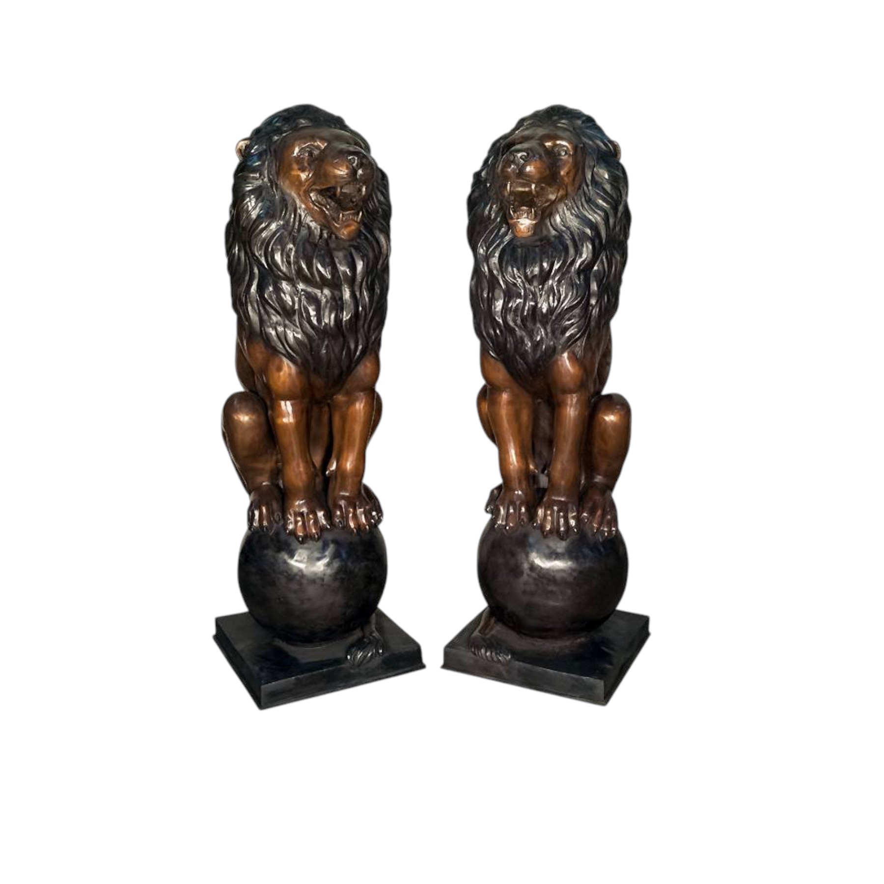 SRB056568L-R Bronze Lions Balancing on Ball Sculpture Set by Metropolitan Galleries Inc.