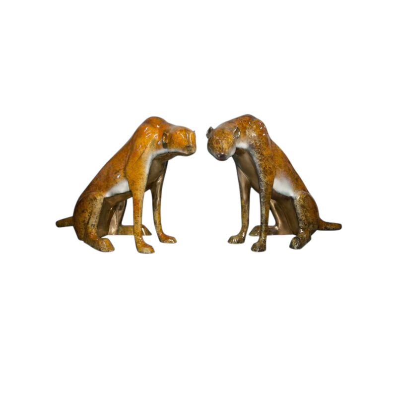 SRB056642-43 Bronze Sitting Cheetah Sculpture Set in Special Patina by Metropolitan Galleries Inc.