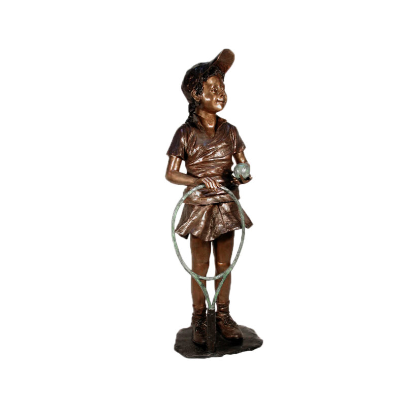 SRB057067-2 Bronze Standing GIrl with Tennis Racket & Ball Sculpture by Metropolitan Galleries Inc
