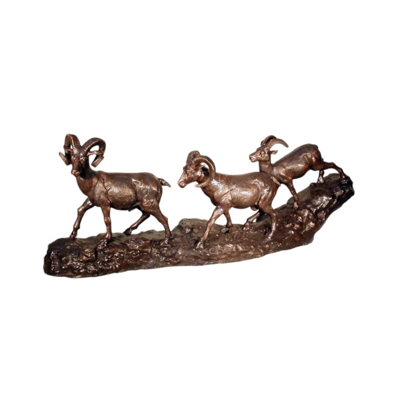 SRB057215 Bronze Big Horn Sheep Family on Rock Sculpture by Metropolitan Galleries Inc.