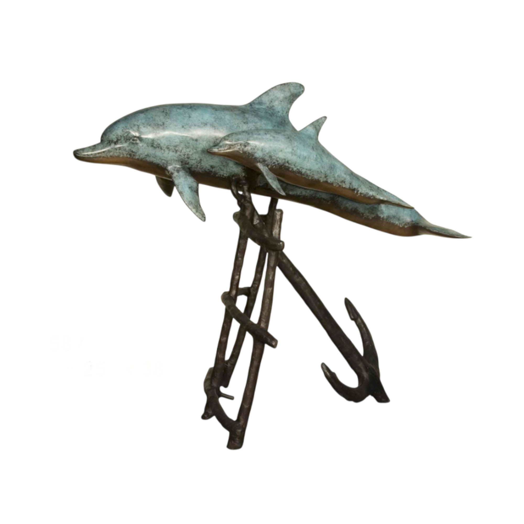 Bronze Mother and Baby Dolphin with Ladder and Anchor Sculpture