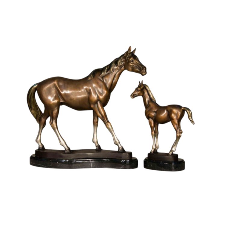 SRB057644-46 Bronze Mother Horse & Foal on Marble Bases Sculpture Set by Metropolitan Galleries Inc.