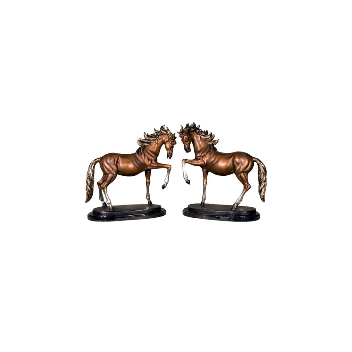 Bronze Standing Horses Sculpture Set on Marble Base