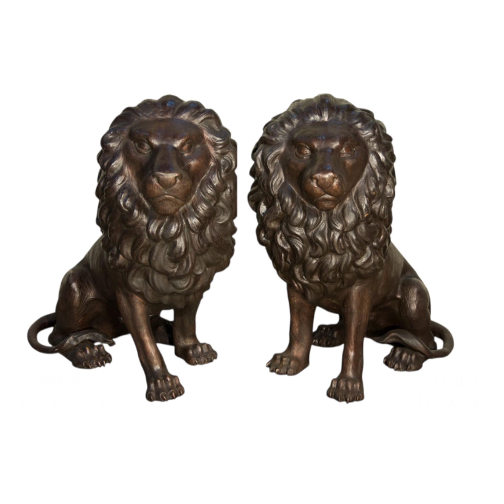 Bronze Sitting Lions Sculpture Set