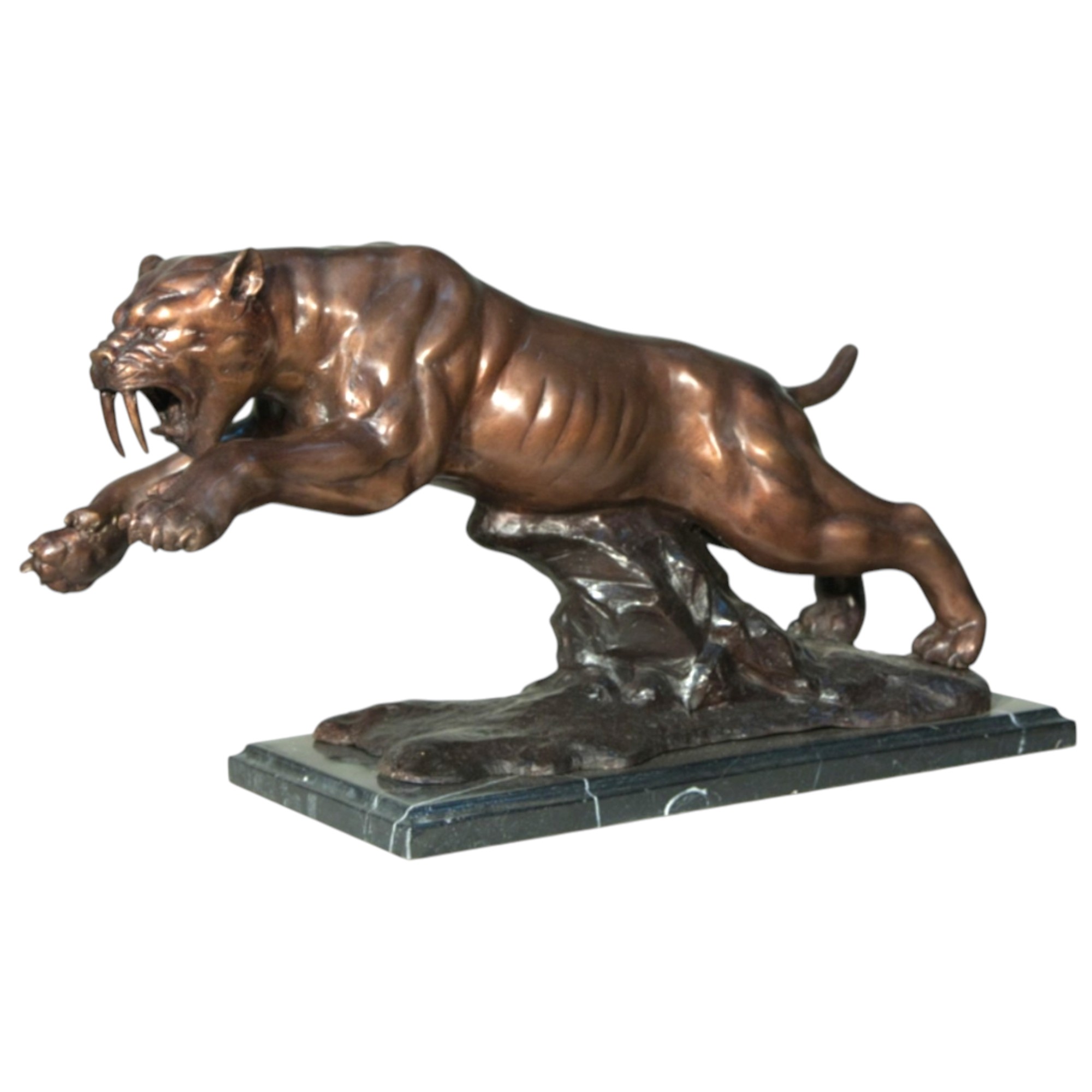 SRB057691 Bronze Leaping Sabertooth Tiger Sculpture by Metropolitan Galleries Inc.