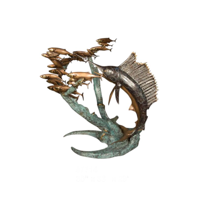 SRB057714 Bronze Swordfish with School of Fish Sculpture by Metropolitan Galleries Inc.