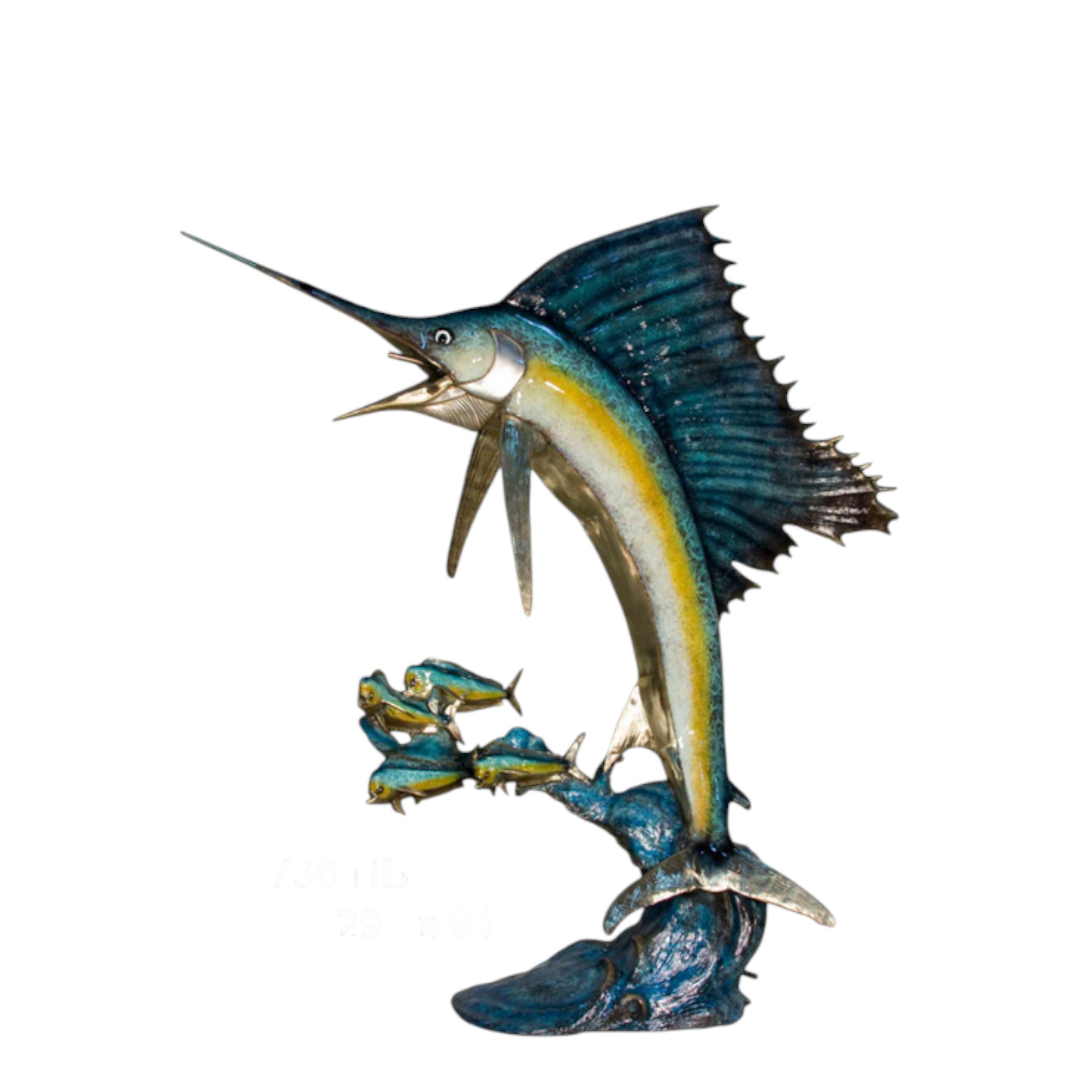 SRB057736 Bronze Sailfish with Dorado Fish Fountain Sculpture by Metropolitan Galleries Inc.