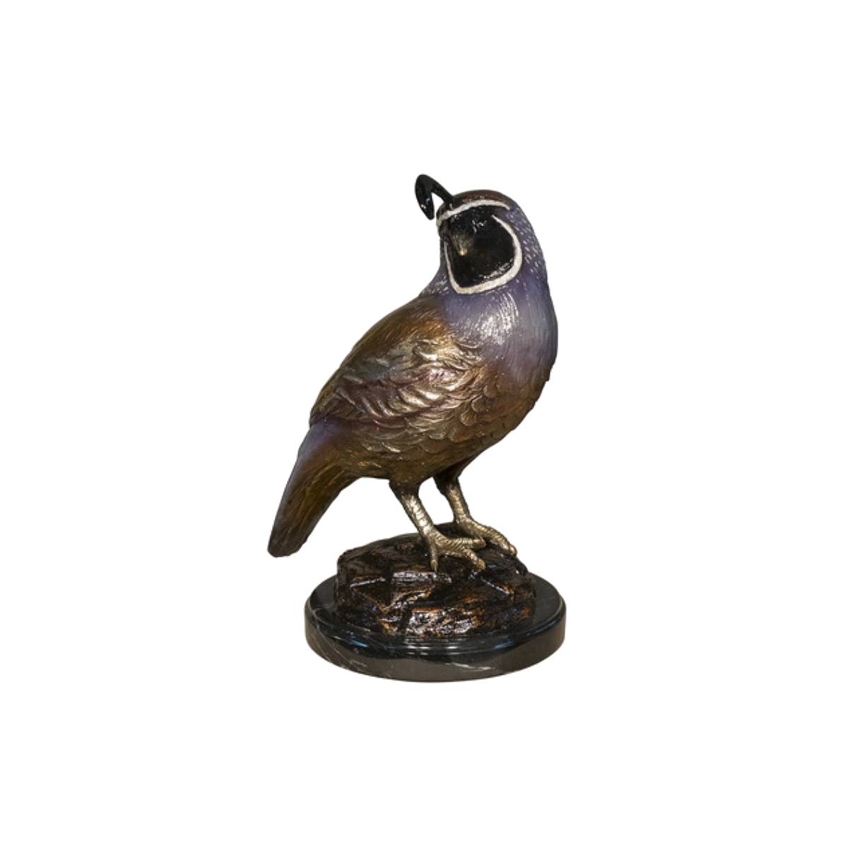 Bronze Quail Sculpture on Marble Base