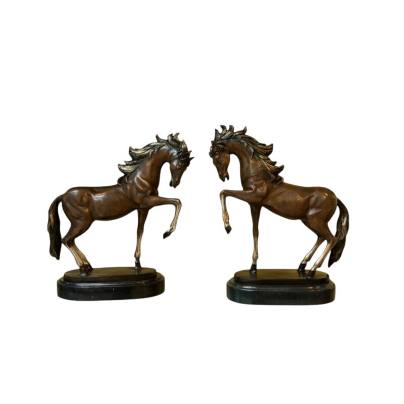 SRB057935-36 Bronze Prancing Horses on Marble Bases Sculpture Set by Metropolitan Galleries Inc.