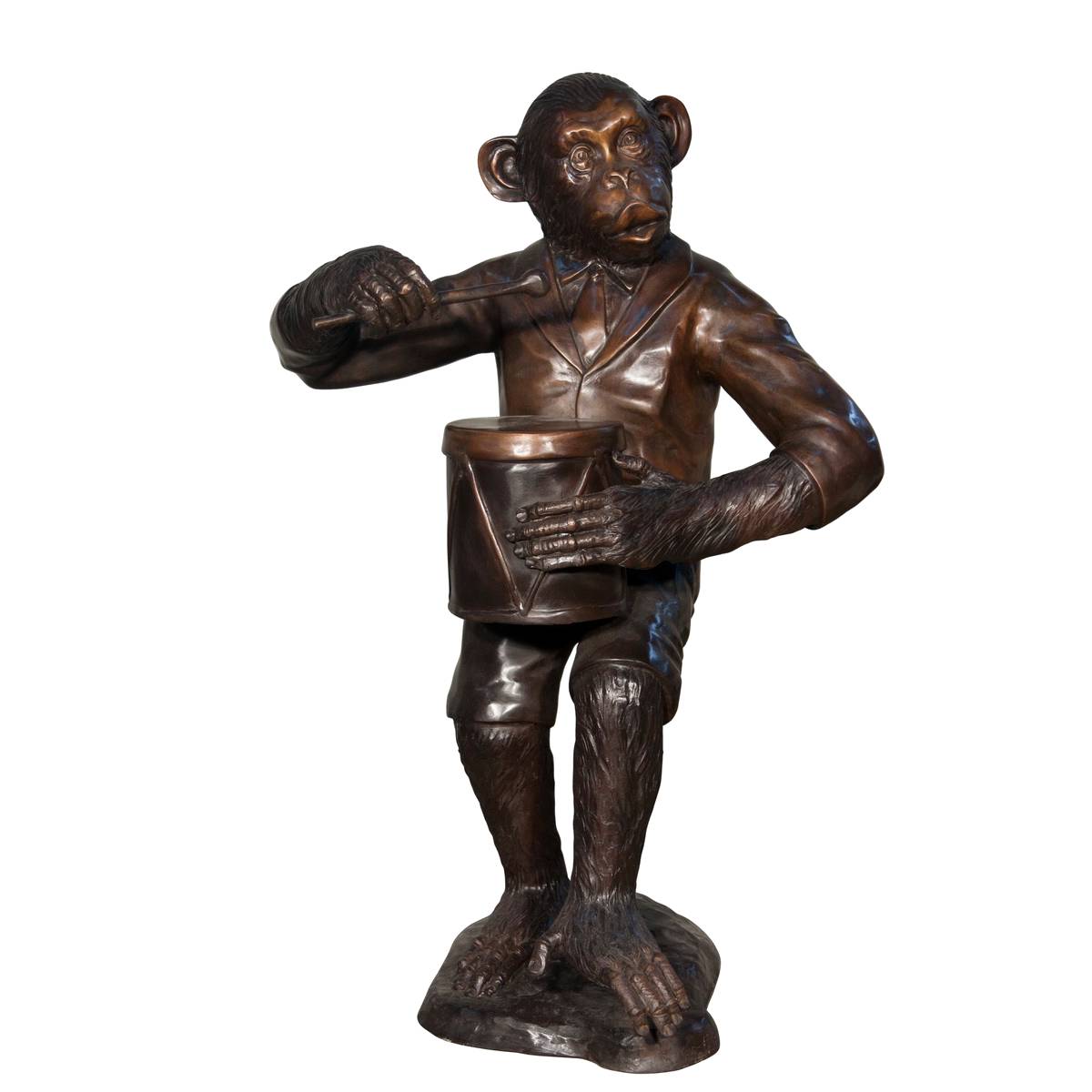 SRB057993 Bronze Chimpanzee Playing a Drum Sculpture by Metropolitan Galleries Inc.